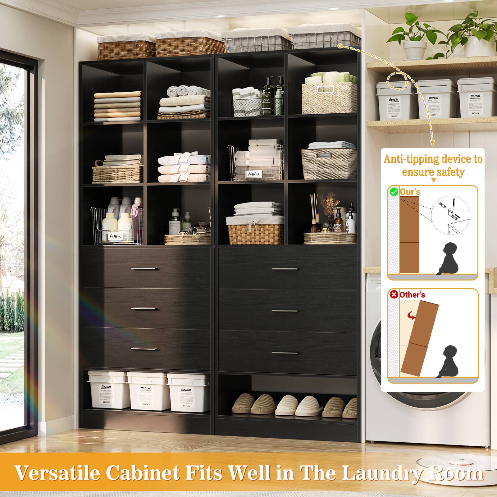 - Anti-tipping device to ensure safety
- Our's 1 x Other's
- Versatile Cabinet Fits Well in The Laundry Room