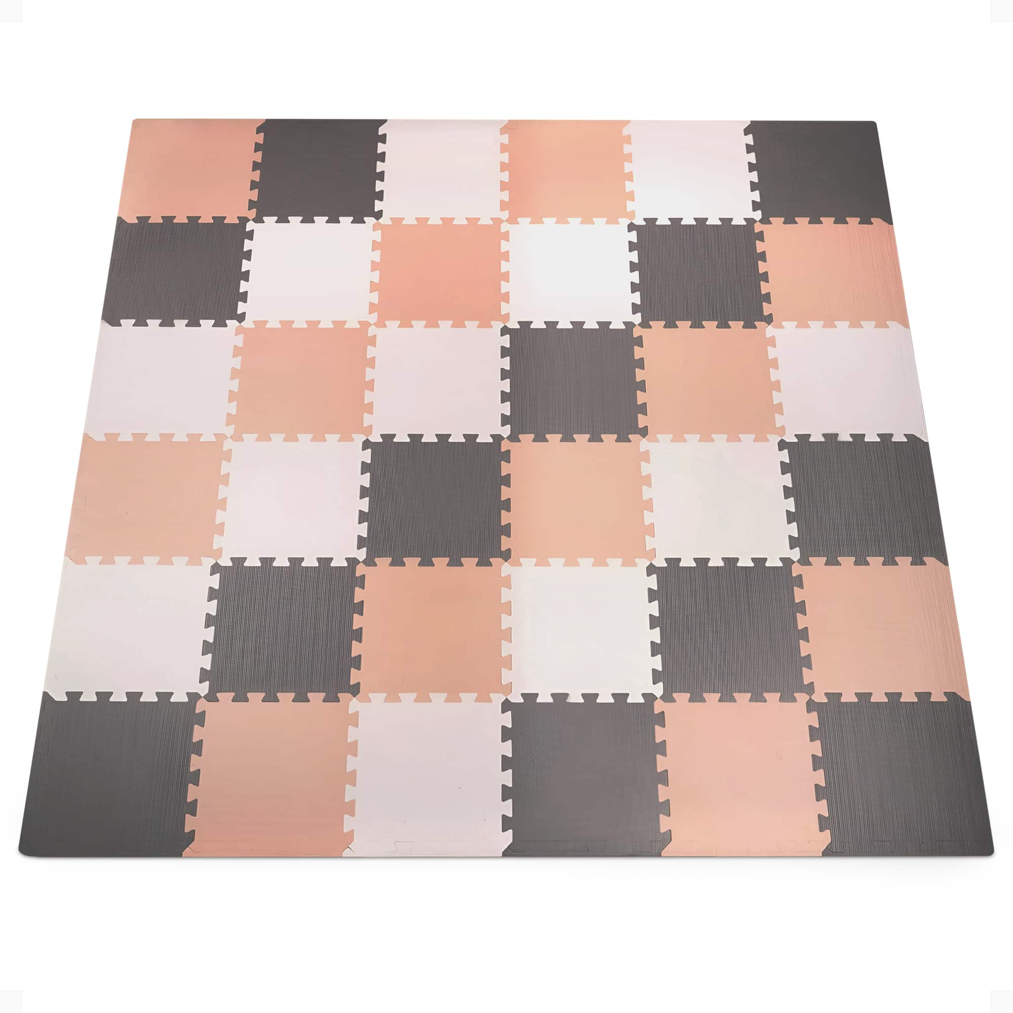 BalanceFrom Fitness - 36 Tile Thick Interlocking Puzzle Foam Exercise Play Mat - Cream/Gray/Beige