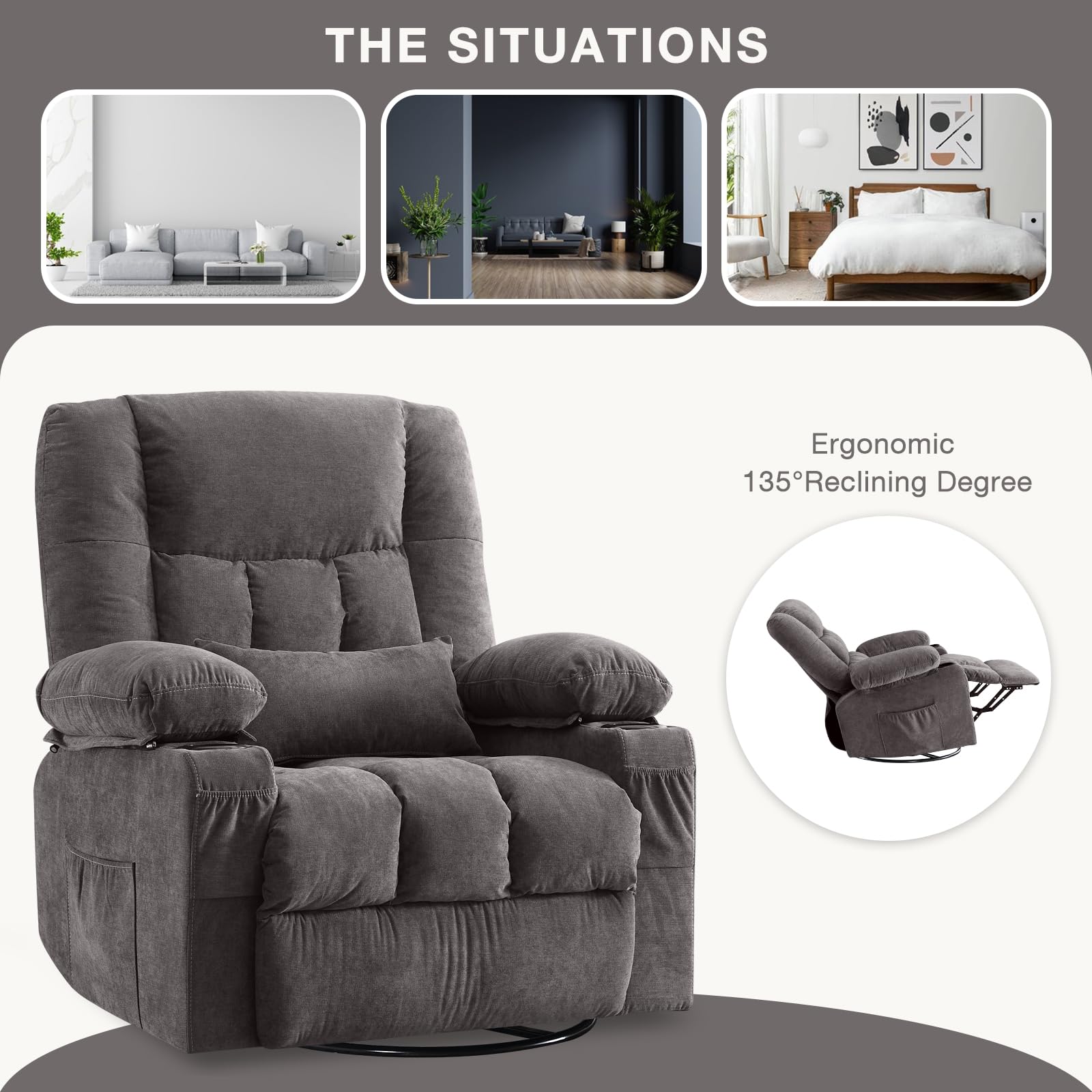 THE SITUATIONS

Ergonomic 135° Reclining Degree