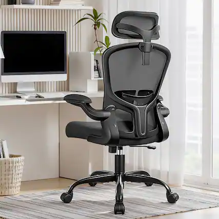 Front. Brick Attic - High-Back Office Chair with Headrest, Adjustable Lumbar Support and Wheels, Computer Chair with Reversible Rrmrests - Black.