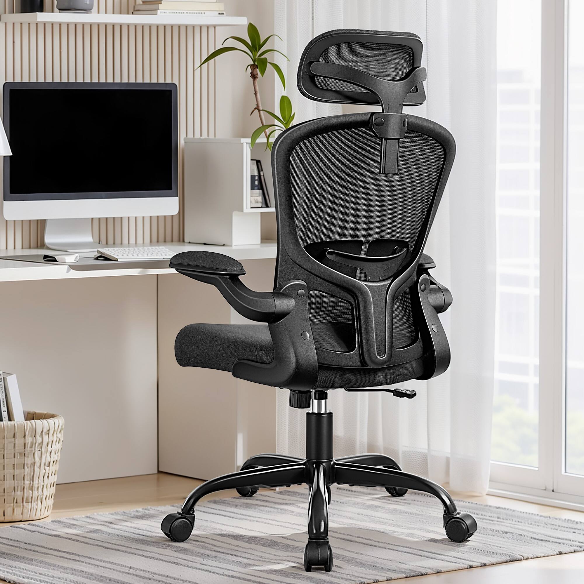 Front. Brick Attic - High-Back Office Chair with Headrest, Adjustable Lumbar Support and Wheels, Computer Chair with Reversible Rrmrests - Black.