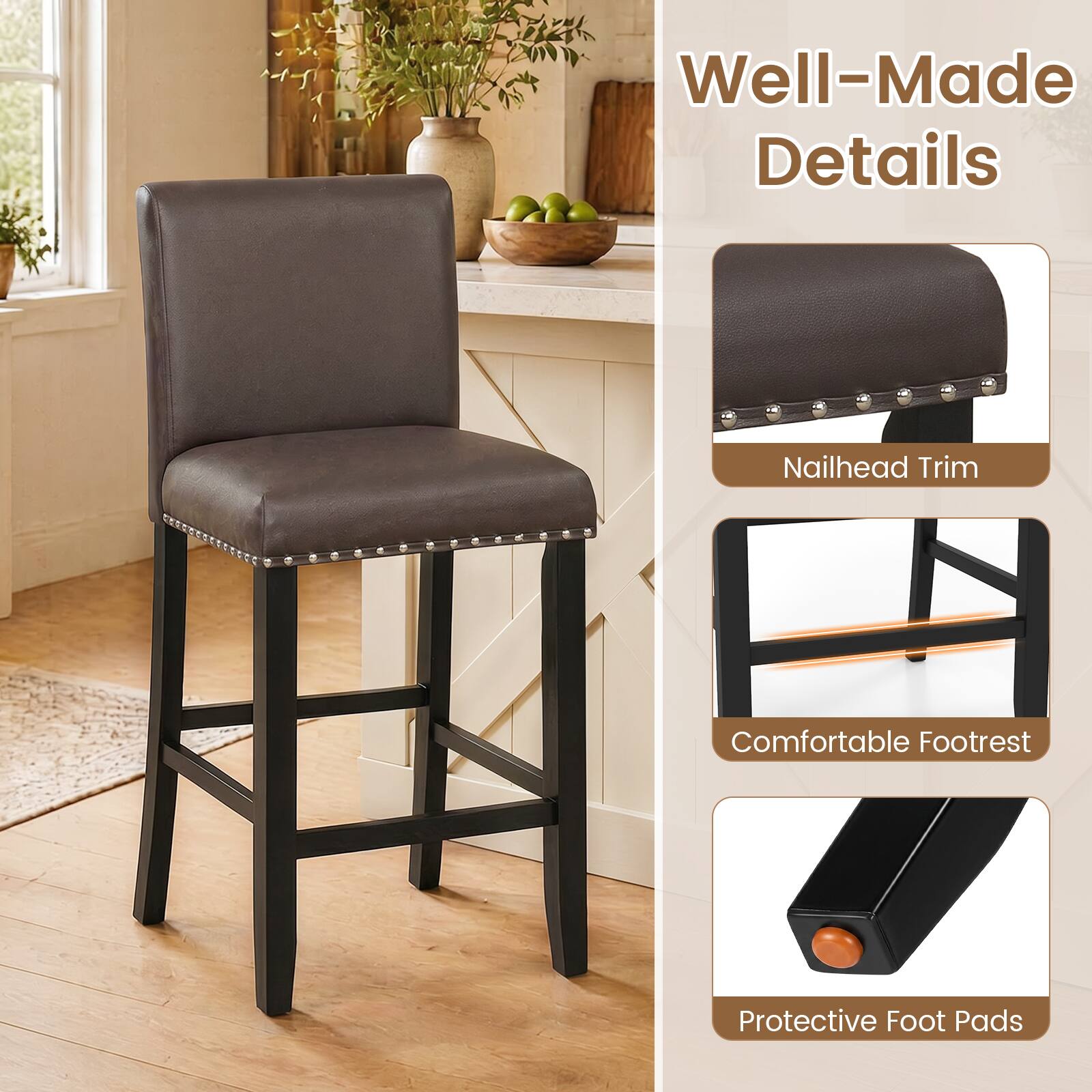 Well-Made Details Nailhead Trim Comfortable Footrest Protective Foot Pads