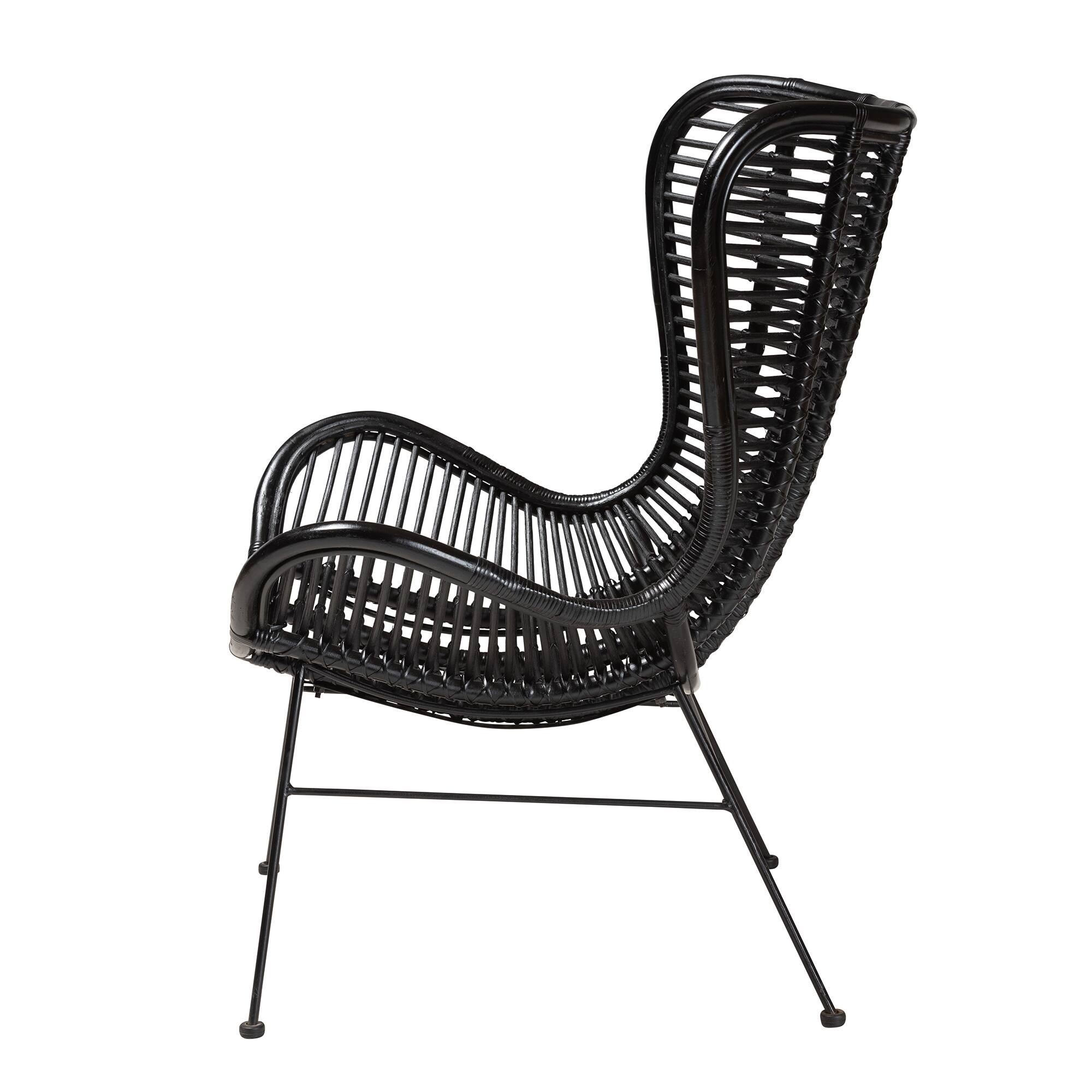Left. bali & pari - Colorado Modern Bohemian Rattan and Metal Accent Chair - Black.