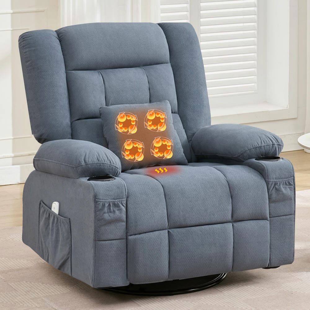 Alt View 5. Kadyn - Oversized Swivel Recliner Chair with Massage & Heat, 350lb Capacity, 8 Vibration Modes, USB Port, Blue - Blue.