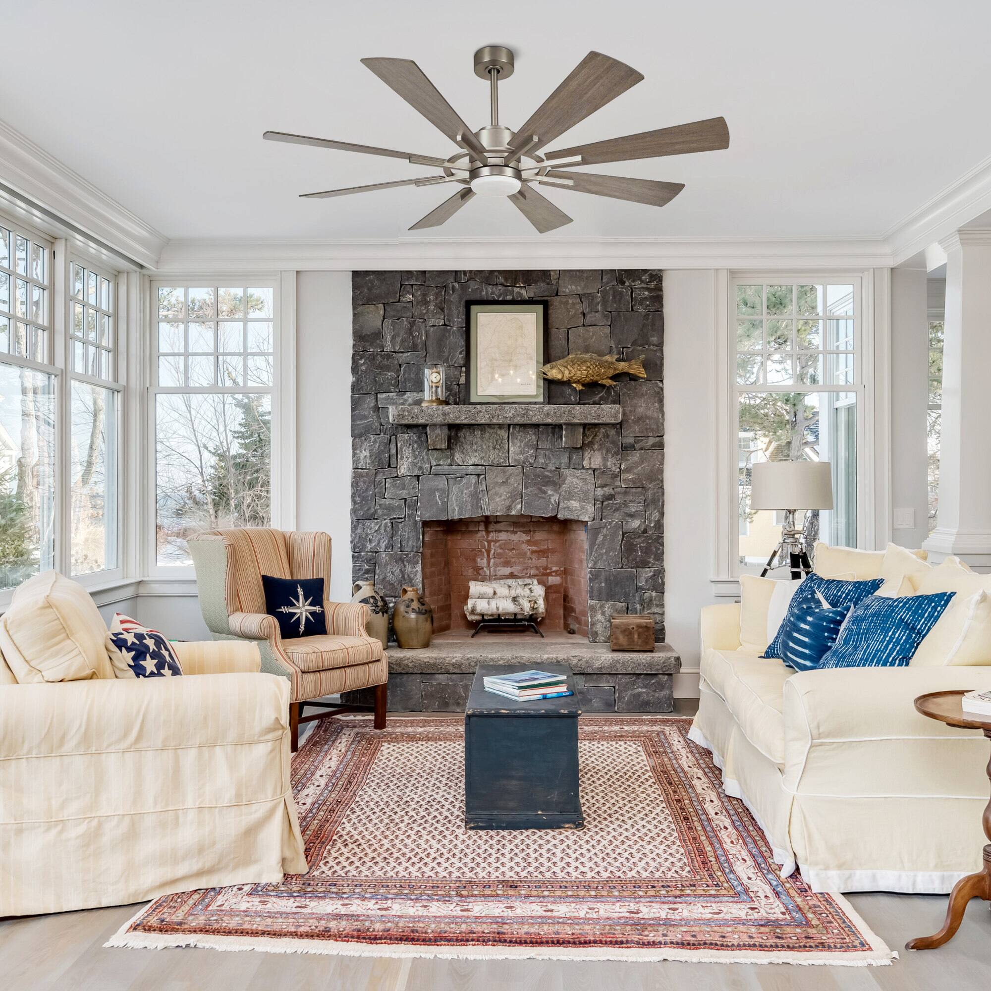 Back. Parrot Uncle - 60" Windmill 8-Blade Ceiling Fan with LED Light, Remote Control, Reversible DC Motor - Bronze.