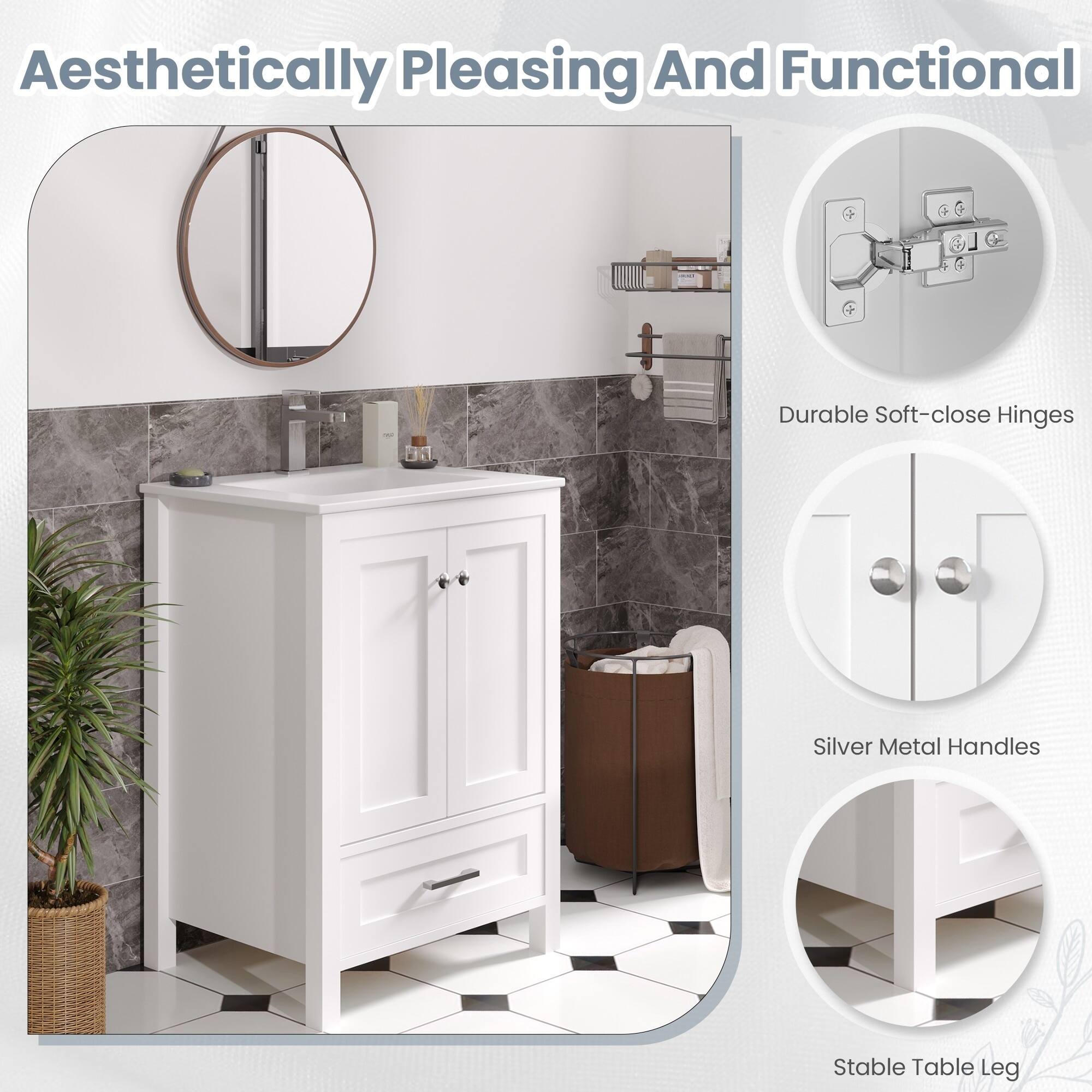 Aesthetically Pleasing And Functional

- Durable Soft-close Hinges
- Silver Metal Handles
- Stable Table Leg