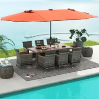 Costway 11 PCS Patio Dining Set with 15 ft Double-Sided Patio Umbrella 8 Armchairs - Mix Gray,Beige,Orange - Front_Zoom