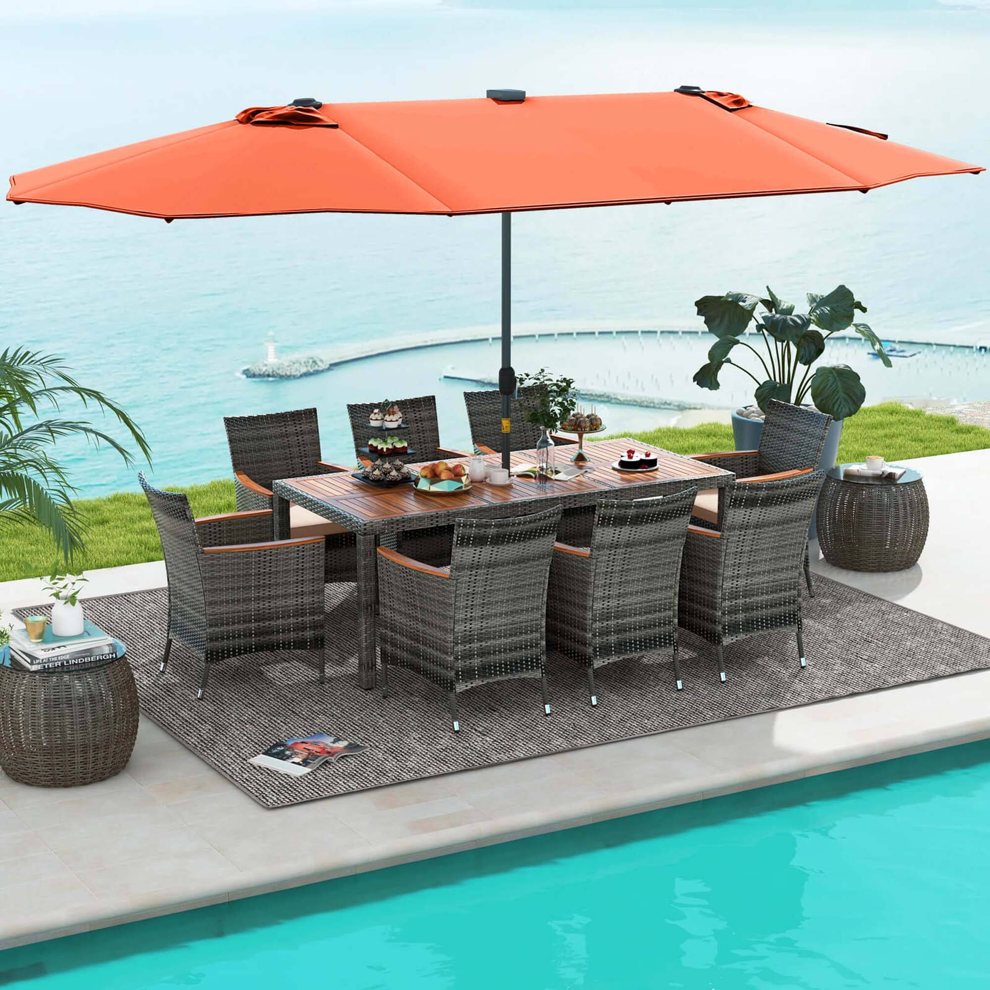 Alt View 2. Costway - 11 PCS Patio Dining Set with 15 ft Double-Sided Patio Umbrella 8 Armchairs - Mix Gray,Beige,Orange.