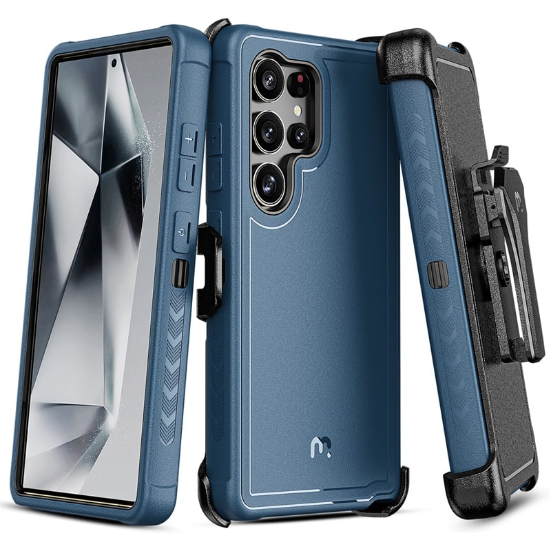 Front. Mybat Pro - MyBat Pro Maverick Series Case with Holster for Samsung Galaxy S25 Ultra - Blue - Blue.