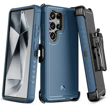 Front. Mybat Pro - MyBat Pro Maverick Series Case with Holster for Samsung Galaxy S25 Ultra - Blue - Blue.