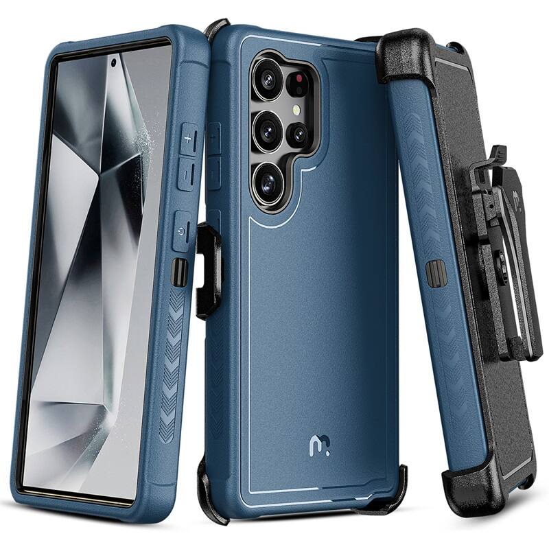 Front. Mybat Pro - MyBat Pro Maverick Series Case with Holster for Samsung Galaxy S25 Ultra - Blue - Blue.