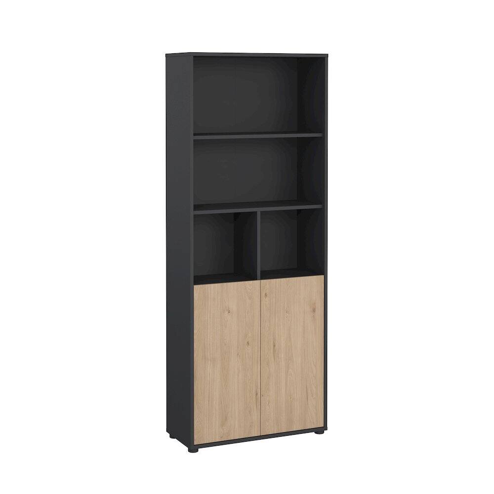 Back. Tvilum - 6 Shelf Boockase with 2 Doors, Home Office Storage - Gray.