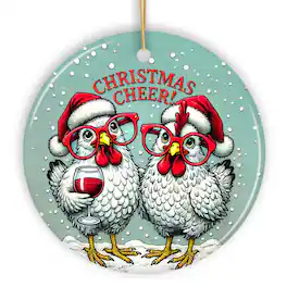 OrnamentallyYou - Christmas Cheer Chicken Ornament Whimsical Holiday Tree Decoration Version 1 - Multi-colored