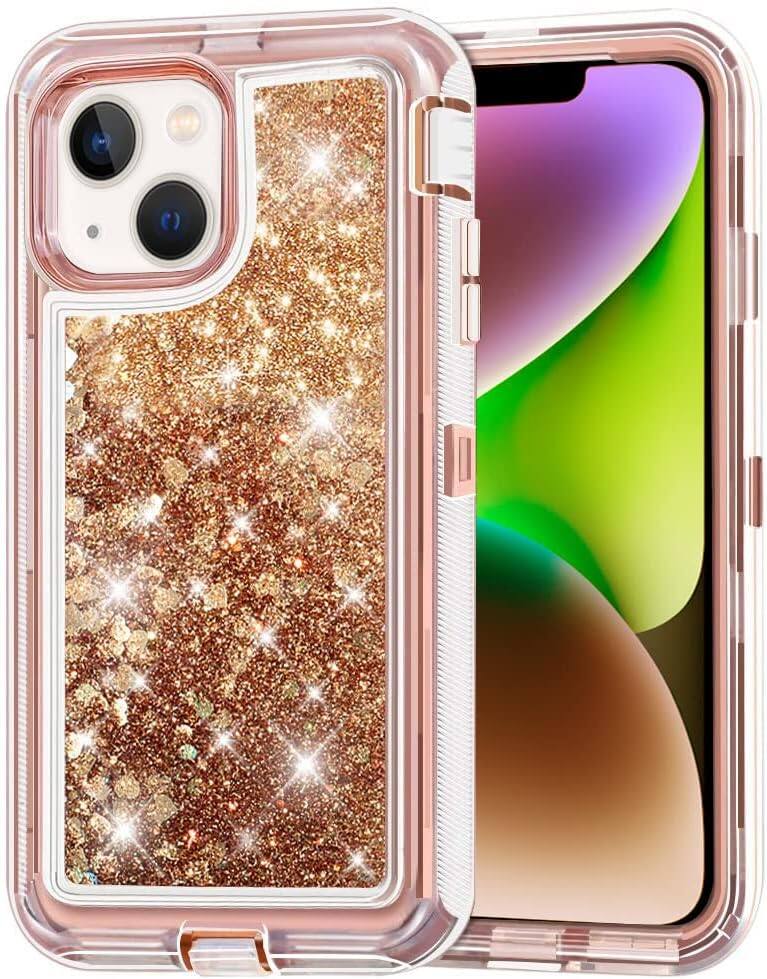 Left. Entronix - Entronix iPhone 13 Case - Liquid Glitter with Triple-Layer Heavy Duty Protection - Rose.