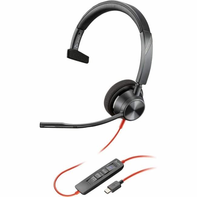 HP - Poly Blackwire 3310 Monaural Microsoft Teams Certified USB-C Headset +USB-C/A Adapter - Microsoft Teams Certification - Black