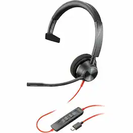 HP - Poly Blackwire 3310 Monaural Microsoft Teams Certified USB-C Headset +USB-C/A Adapter - Microsoft Teams Certification - Black