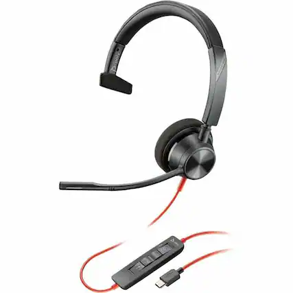 Front. HP - Poly Blackwire 3310 Monaural Microsoft Teams Certified USB-C Headset +USB-C/A Adapter - Microsoft Teams Certification - - Black.