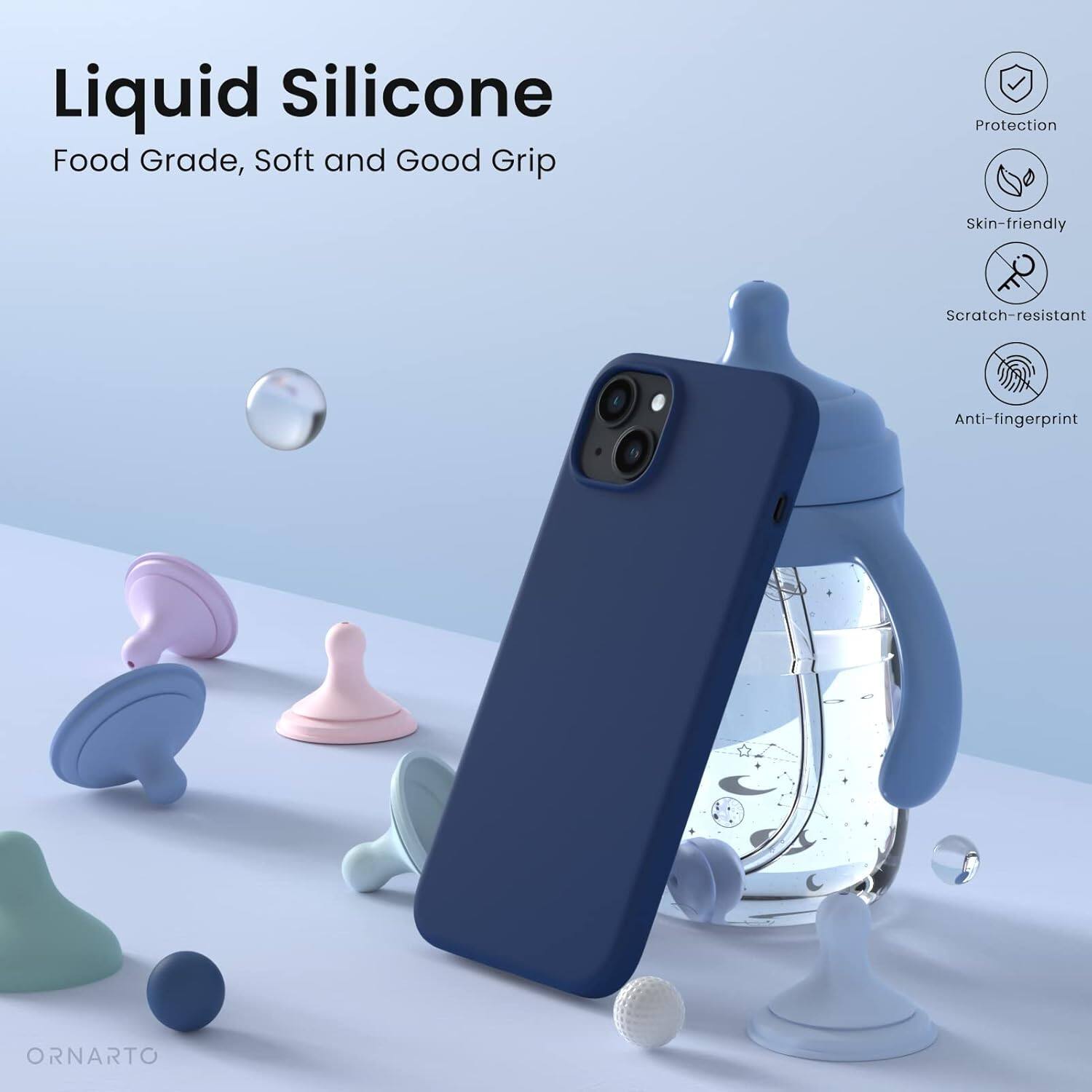 Liquid Silicone, Food Grade, Soft and Good Grip, Protection, Skin-friendly, Scratch-resistant, Anti-fingerprint, ORNARTO