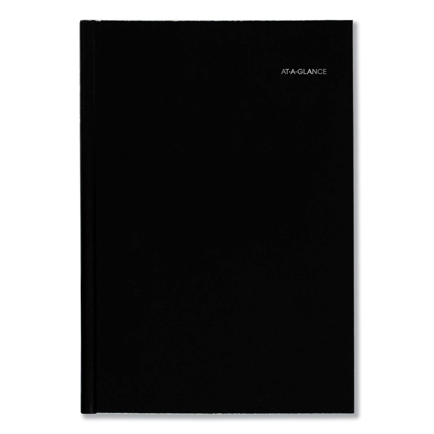 Left. AT-A-GLANCE - DayMinder Hard Cover Monthly Planner Ruled Blocks 11.75 x 8 Black Cover 14 Month Dec 2025 to Jan 2027.