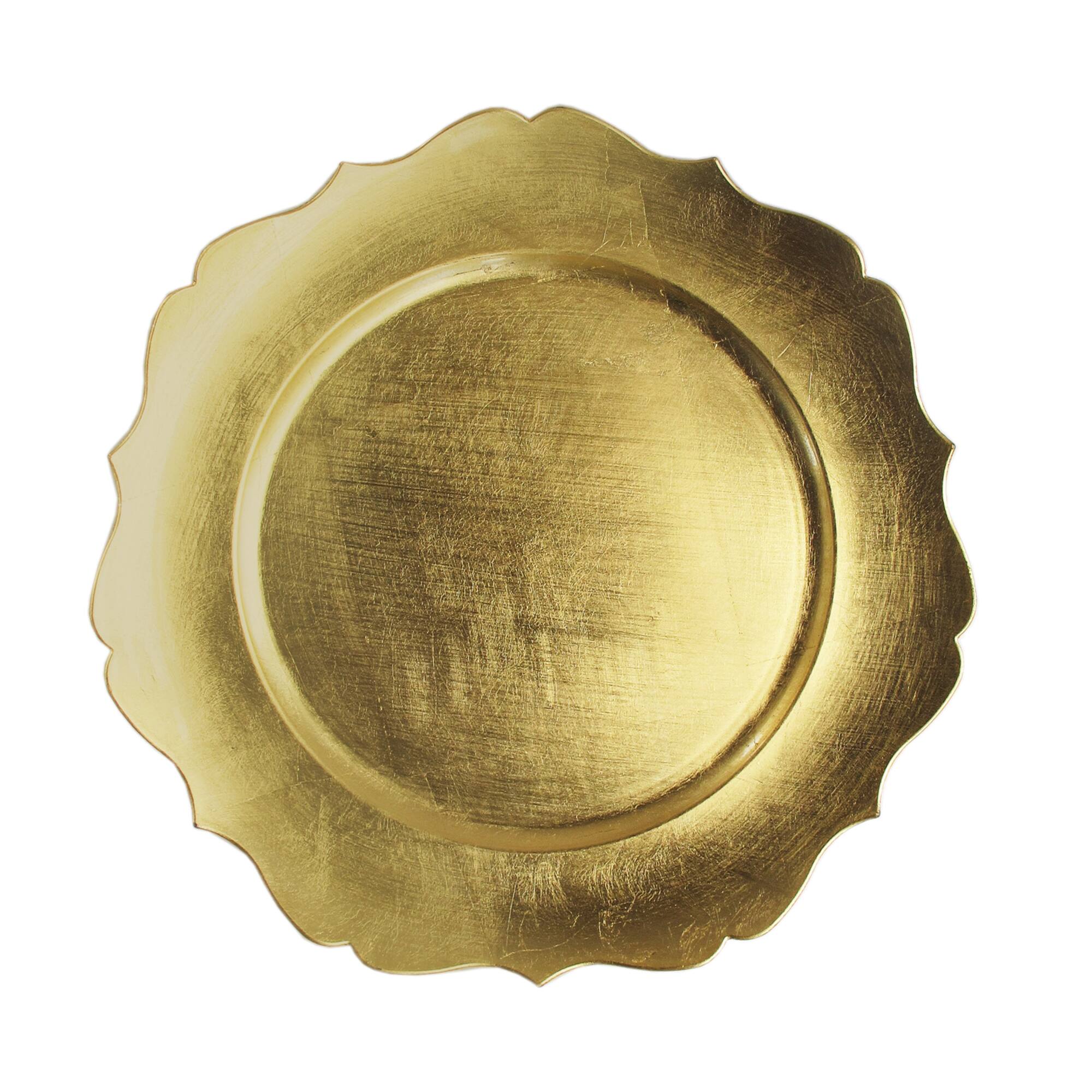 Angle. American Atelier - Gold Scallop Charger Plate Set- 12 Pieces - Gold.