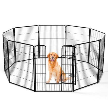 Front. AENKYO - 40" Dog Playpen 8 Panel Metal Exercise Pen with Door for Outdoor, Garden, Yard.