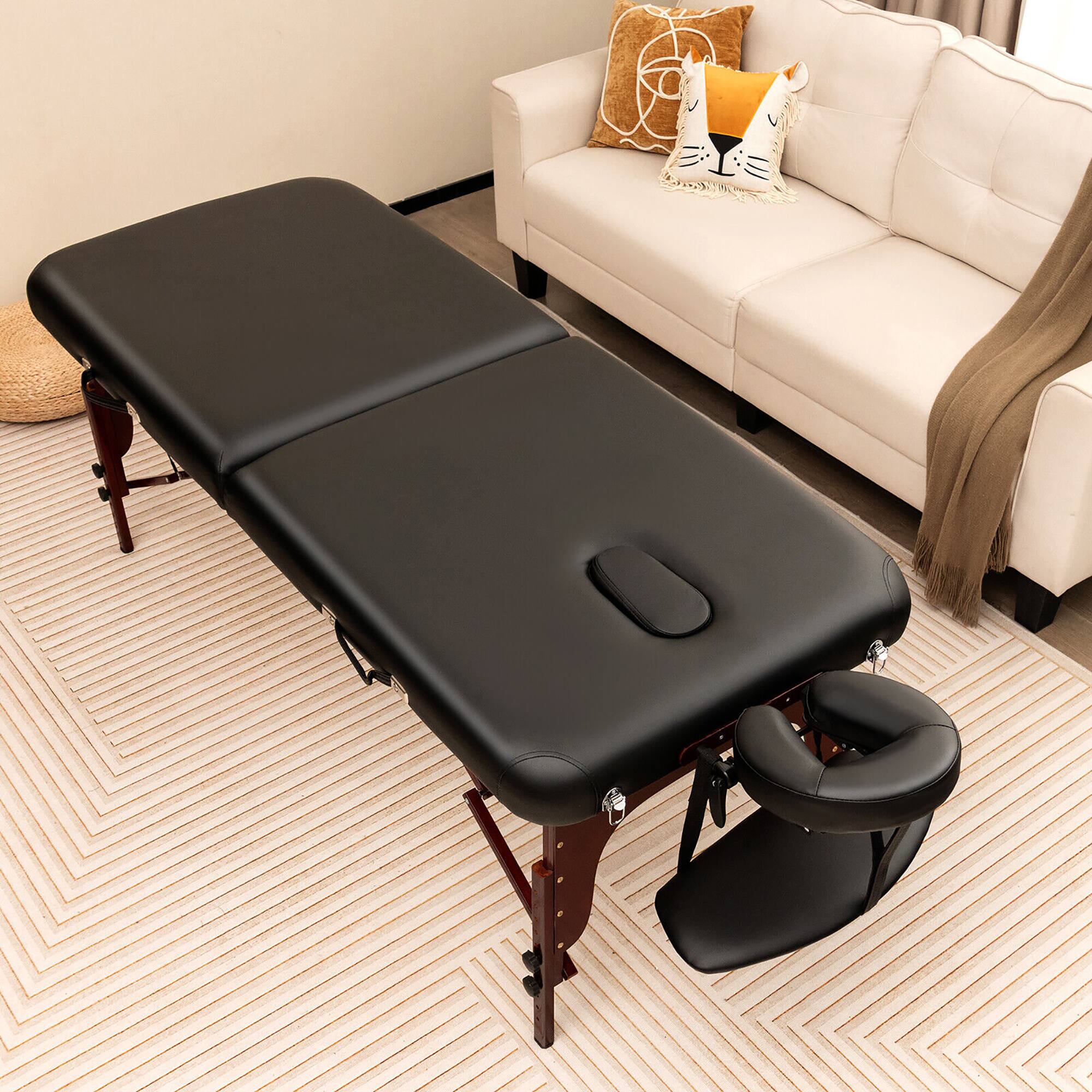 Alt View 1. Gymax - Gymax Portable Folding Massage Table Height Adjustable Spa Bed Beech Wood Face Cradle - Black.