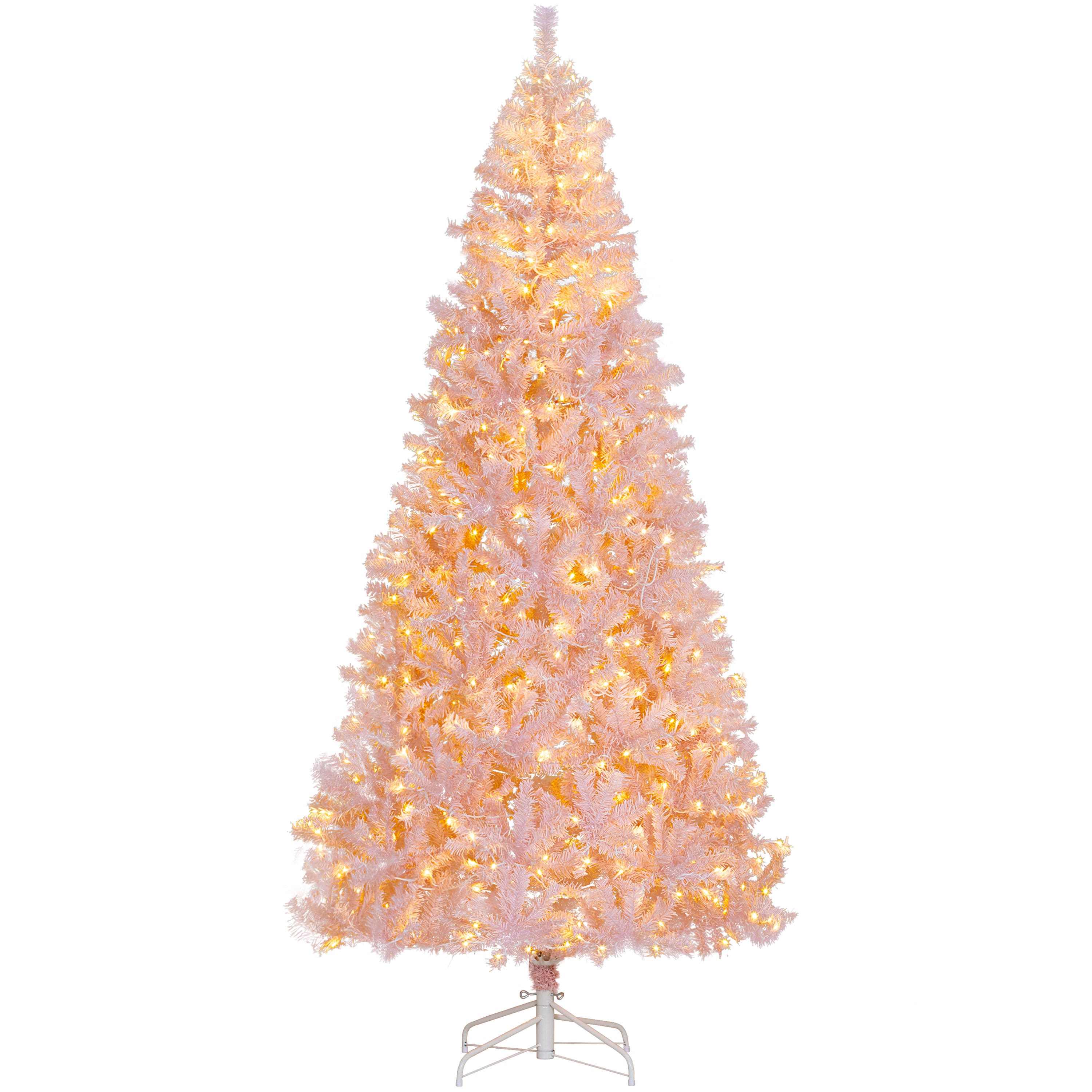 Homcom - 7.5' Tall Prelit Christmas Tree Douglas Fir Artificial Christmas Tree with Realistic Branches, 500 Warm White LED Lights - Pink
