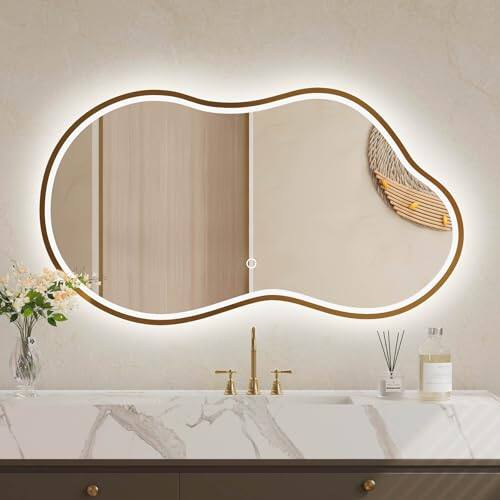 Earthley Blooms - Led Bathroom Mirror With Lights 20 X Frameless Front Backlit Lighted For Wall Mount Dimmable Anti Fog 3 C - Gold-20"L x 36"W