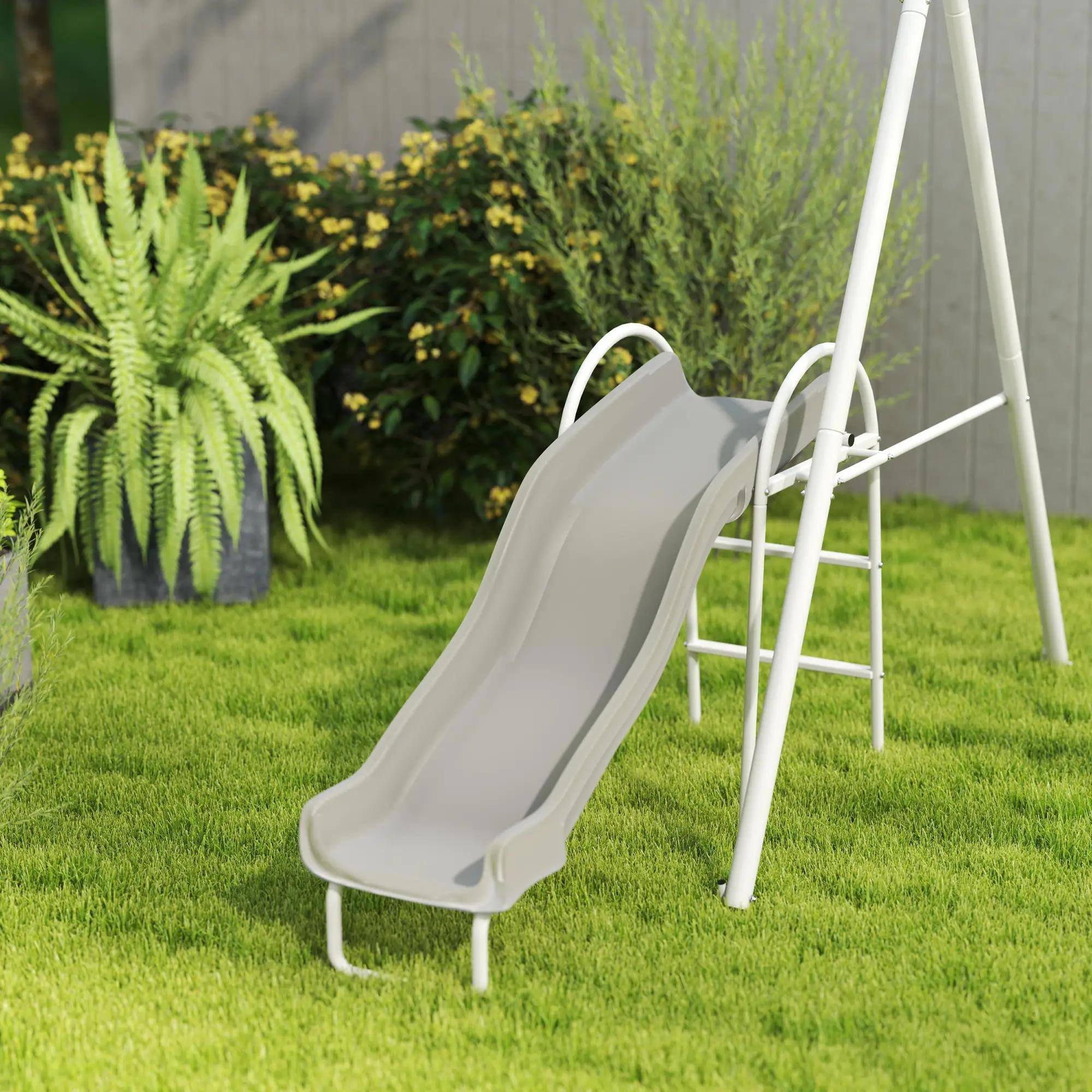 Back. Resenkos - Resenkos 5-in-1 Swing Set, Heavy Duty A-Frame, Saucer Swing, Slide, Seesaw, Glider, Kids Outdoor Playset, Gray.