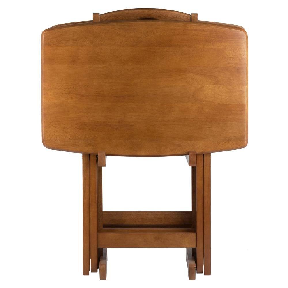 Angle. FurniFact - Teak Oversized Snack Tables – Sturdy Wooden TV Trays with Stand - Teak.