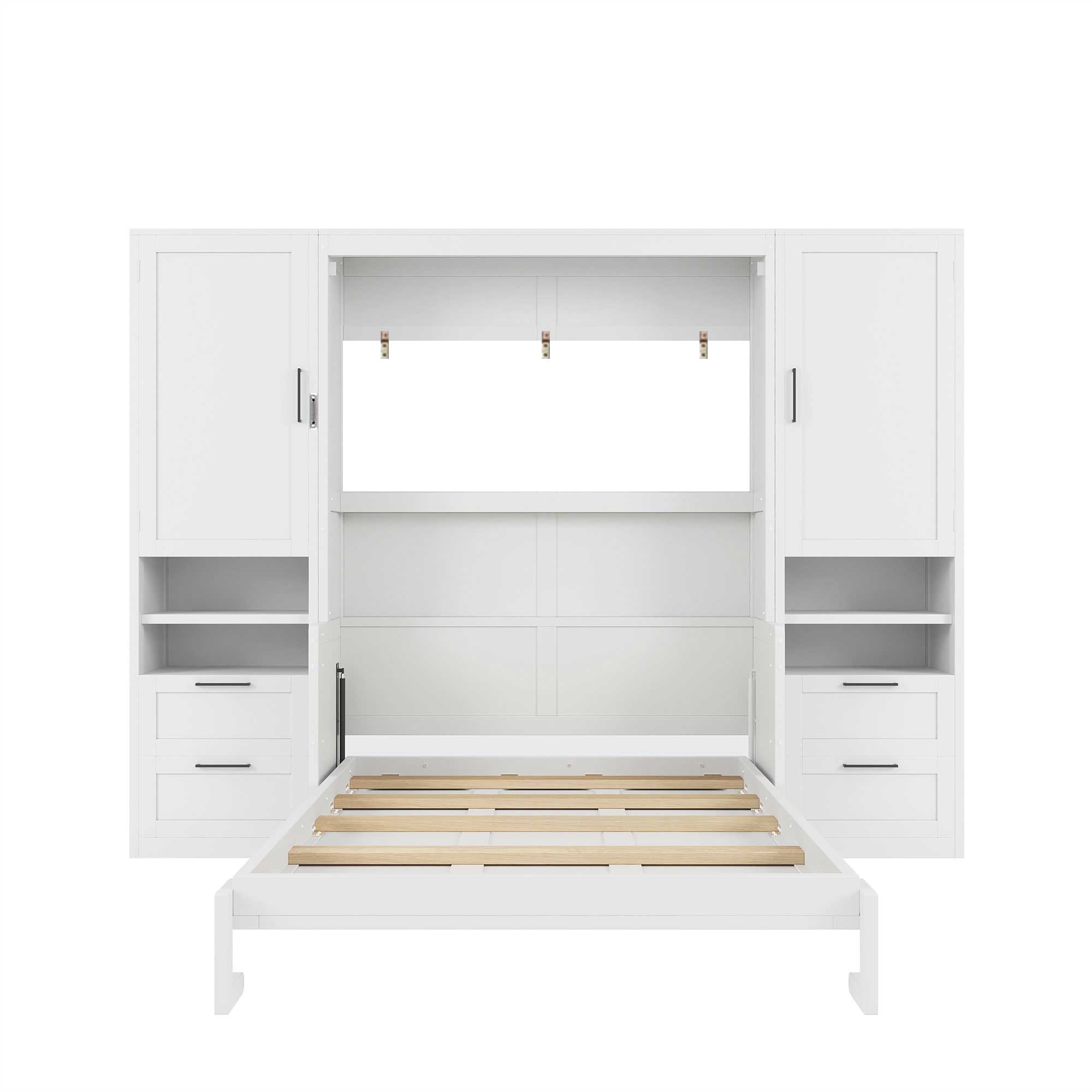 Alt View 5. Tiramisubest - Full Size White Murphy Bed with Closet, Drawers & Shelves, MDF+LVL, 107x18x82 inches, 395 lbs - White.
