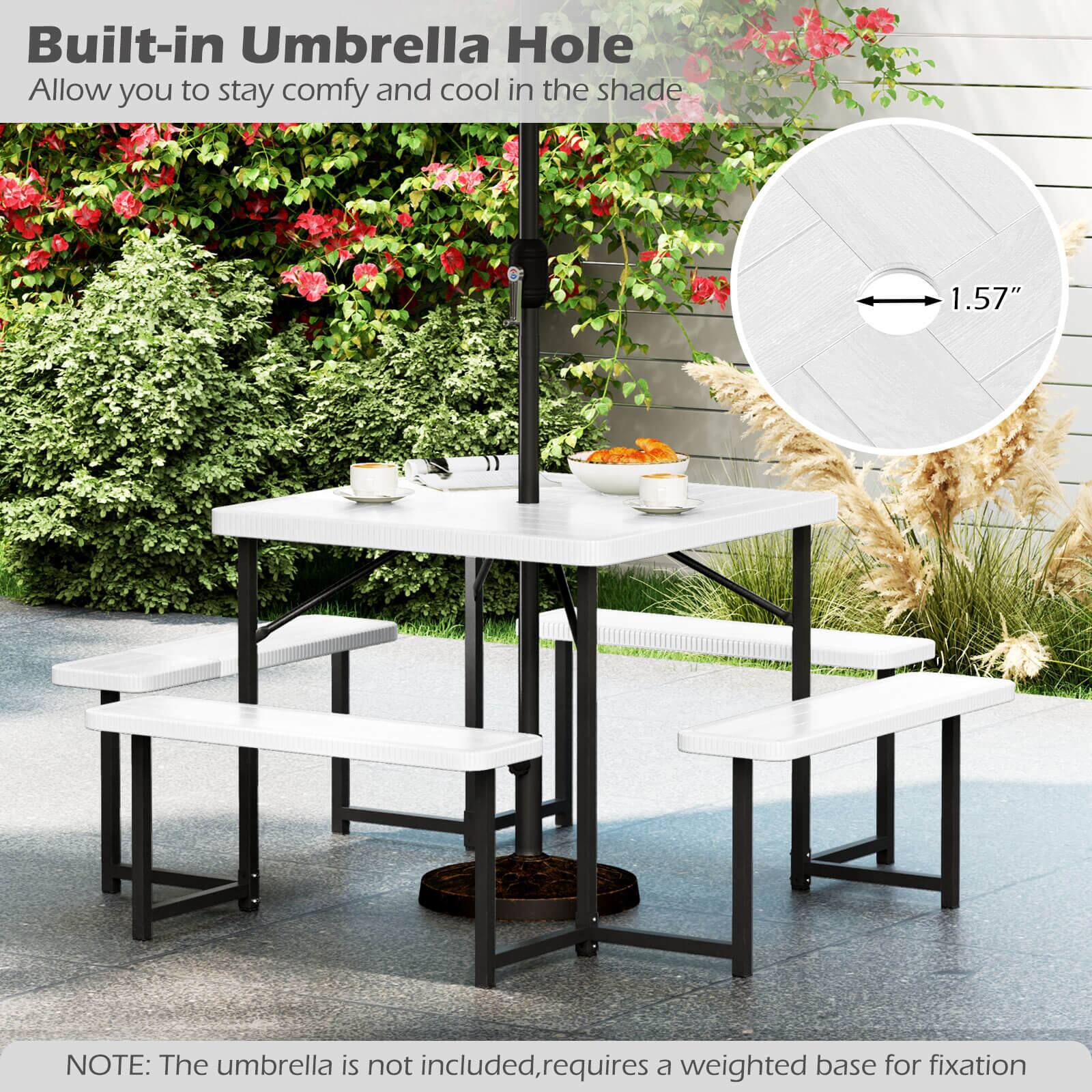Built-in Umbrella Hole Allows you to stay comfy and cool in the shade. 1.57" NOTE: The umbrella is not included, requires a weighted base for fixation.