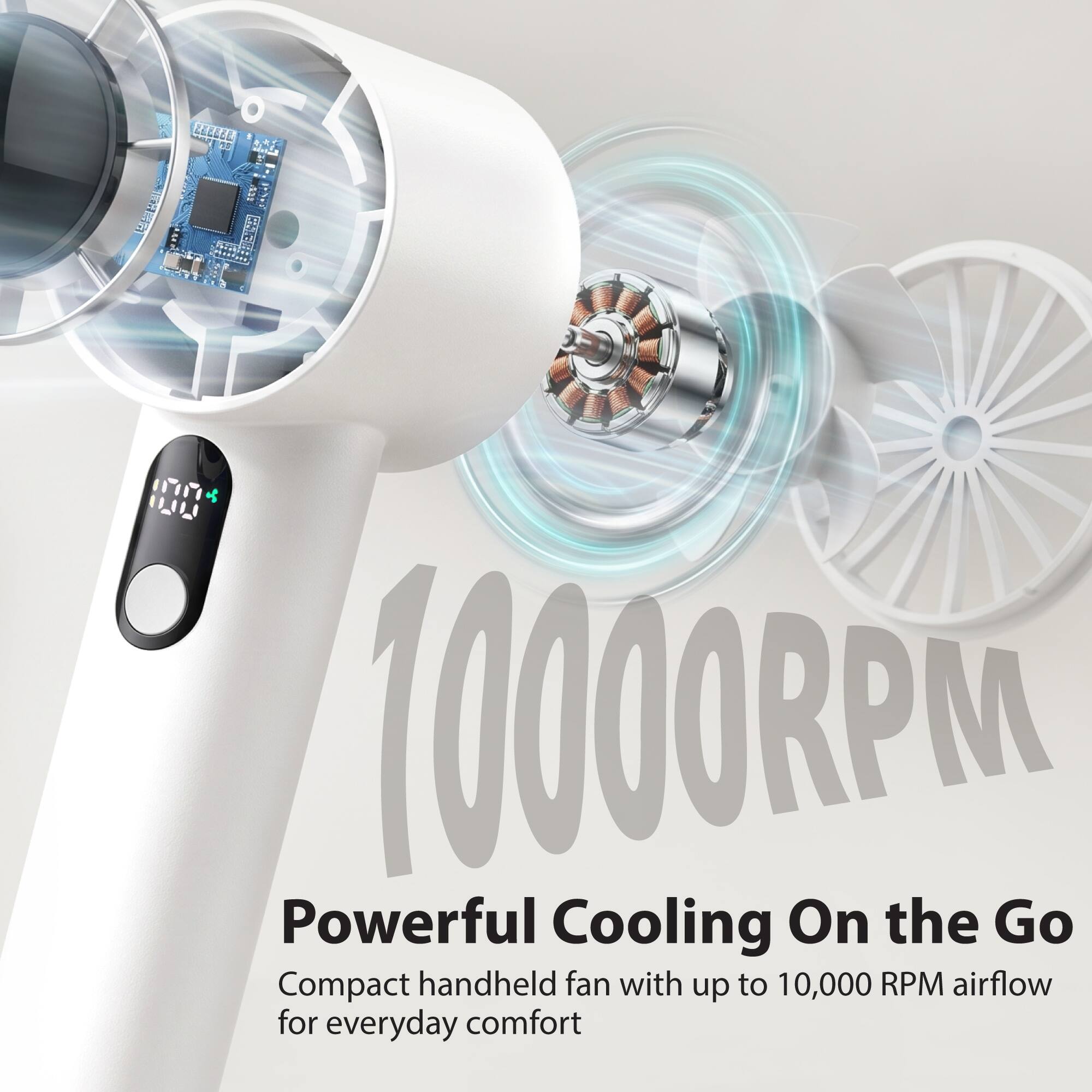 ZELLEL O 1 ILIL Powerful 10000RPM Cooling On the Go Compact handheld fan with up to 10,000 RPM airflow for everyday comfort