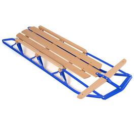 Costway - 54"Kids Wood Snow Sled with Metal Runners Steering Bar Steering Snow Slider - Blue