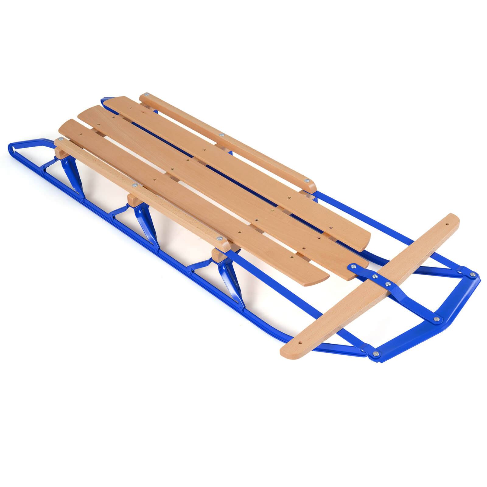 Front. Costway - Costway 54"Kids Wood Snow Sled with Metal Runners Steering Bar Steering Snow Slider - Blue.