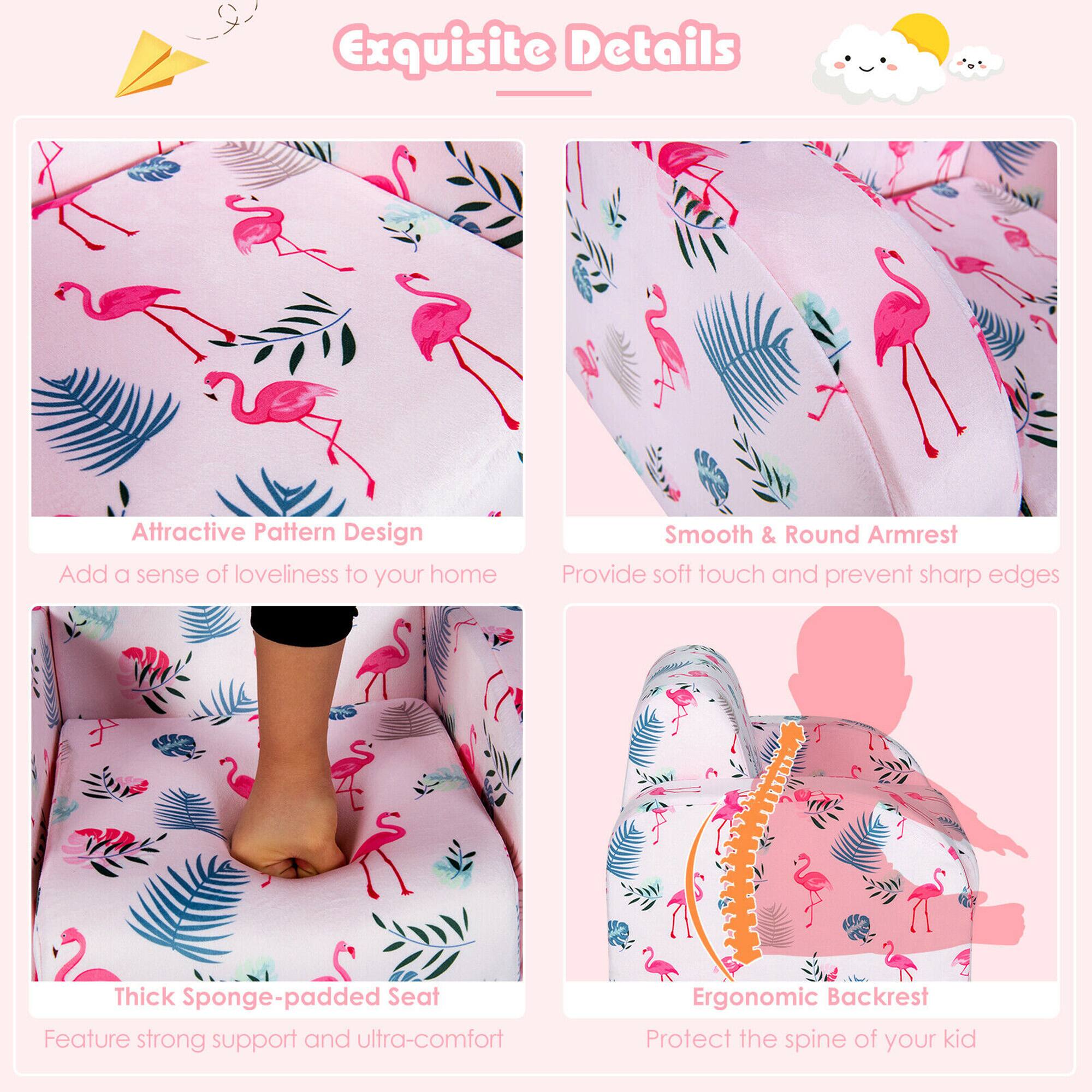 Exquisite Details

Attractive Pattern Design  
Add a sense of loveliness to your home

Smooth & Round Armrest  
Provide soft touch and prevent sharp edges

Thick Sponge-padded Seat  
Feature strong support and ultra-comfort

Ergonomic Backrest  
Protect the spine of your kid