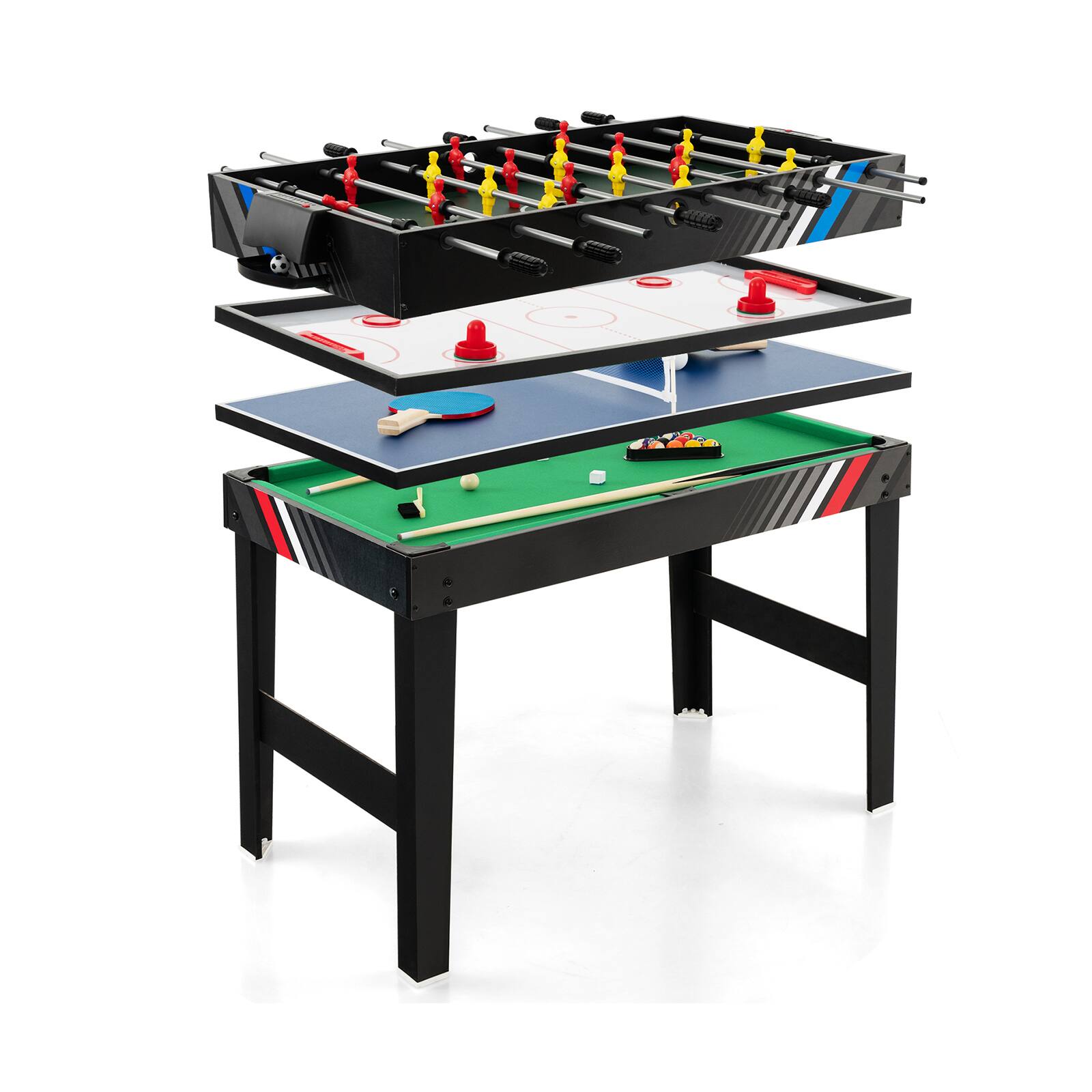 Alt View 17. Costway - 4-in-1 Combo Game Table 49" Foosball with Pool Billiards Air Hockey Table Tennis - Black.