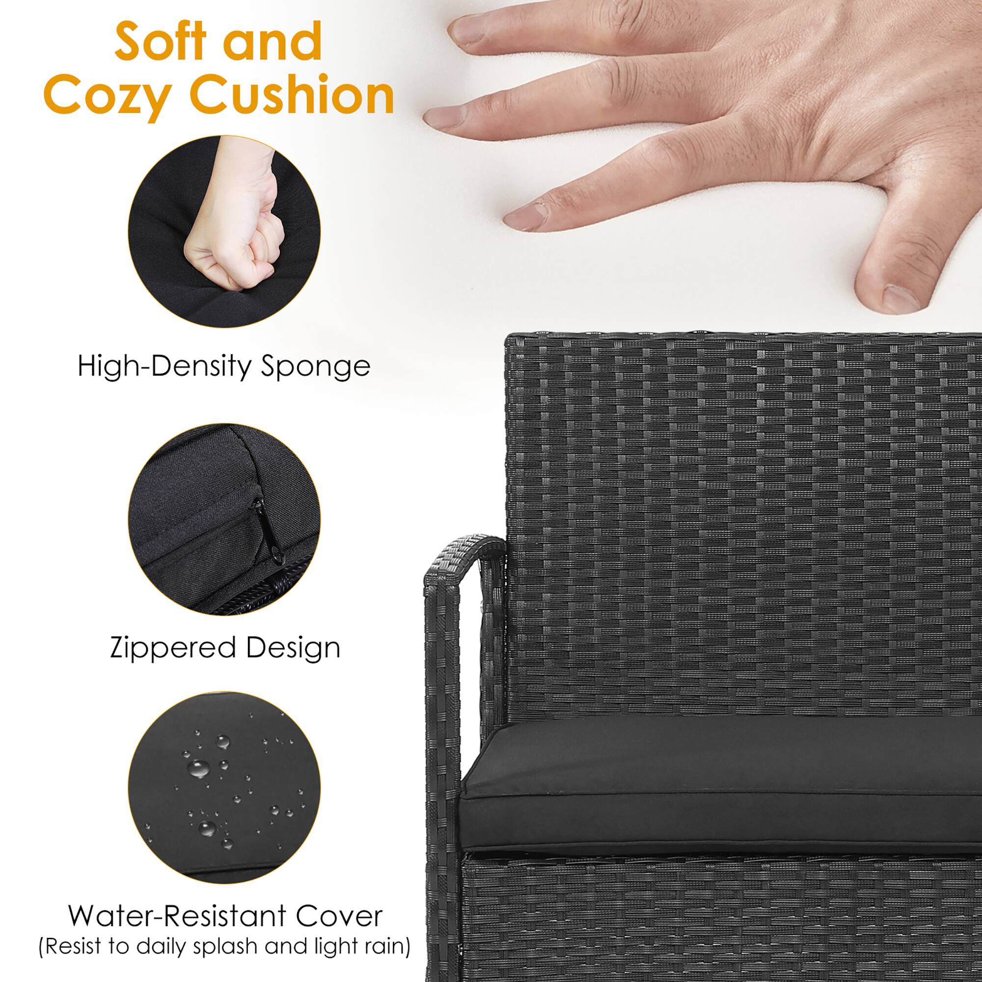 Soft and Cozy Cushion

- High-Density Sponge
- Zippered Design
- Water-Resistant Cover (Resist to daily splash and light rain)