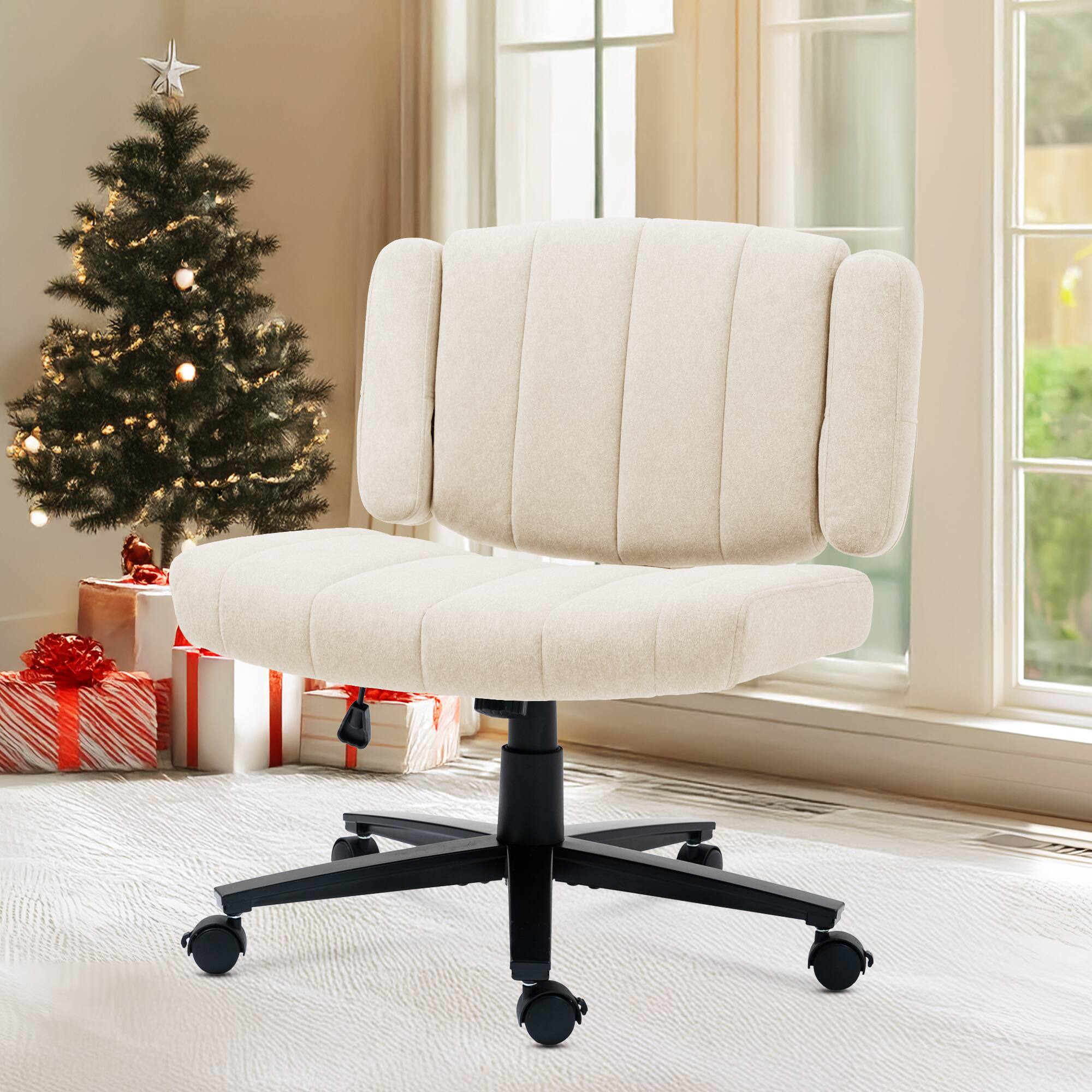 Alt View 1. PexFix - Ergonomic Office Chair with Flip-Up Arms, Space-Saving Cross Base, Wide Seat for Home & Office Desk - White.