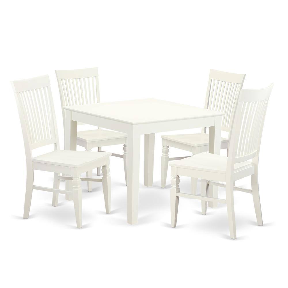 Left. East West Furniture - 5 Pcsquare Kitchen Table and 4 Wood Kitchen Chairs in Linen White - Linen White.
