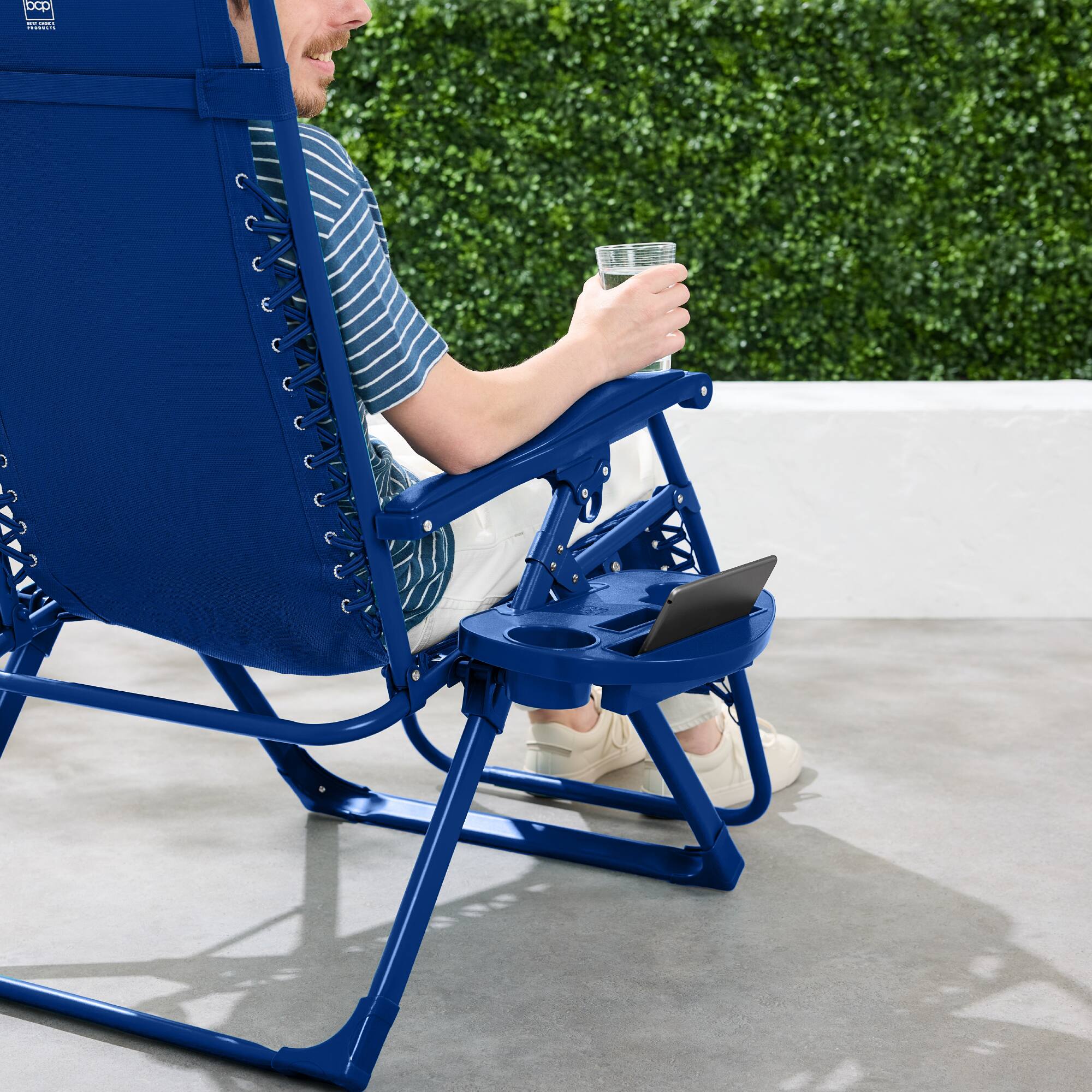 Alt View 3. Best Choice Products - Best Choice Products Monochromatic Zero Gravity Chair, Folding Patio Recliner w/Side Tray, Headrest - Marine - Marine.