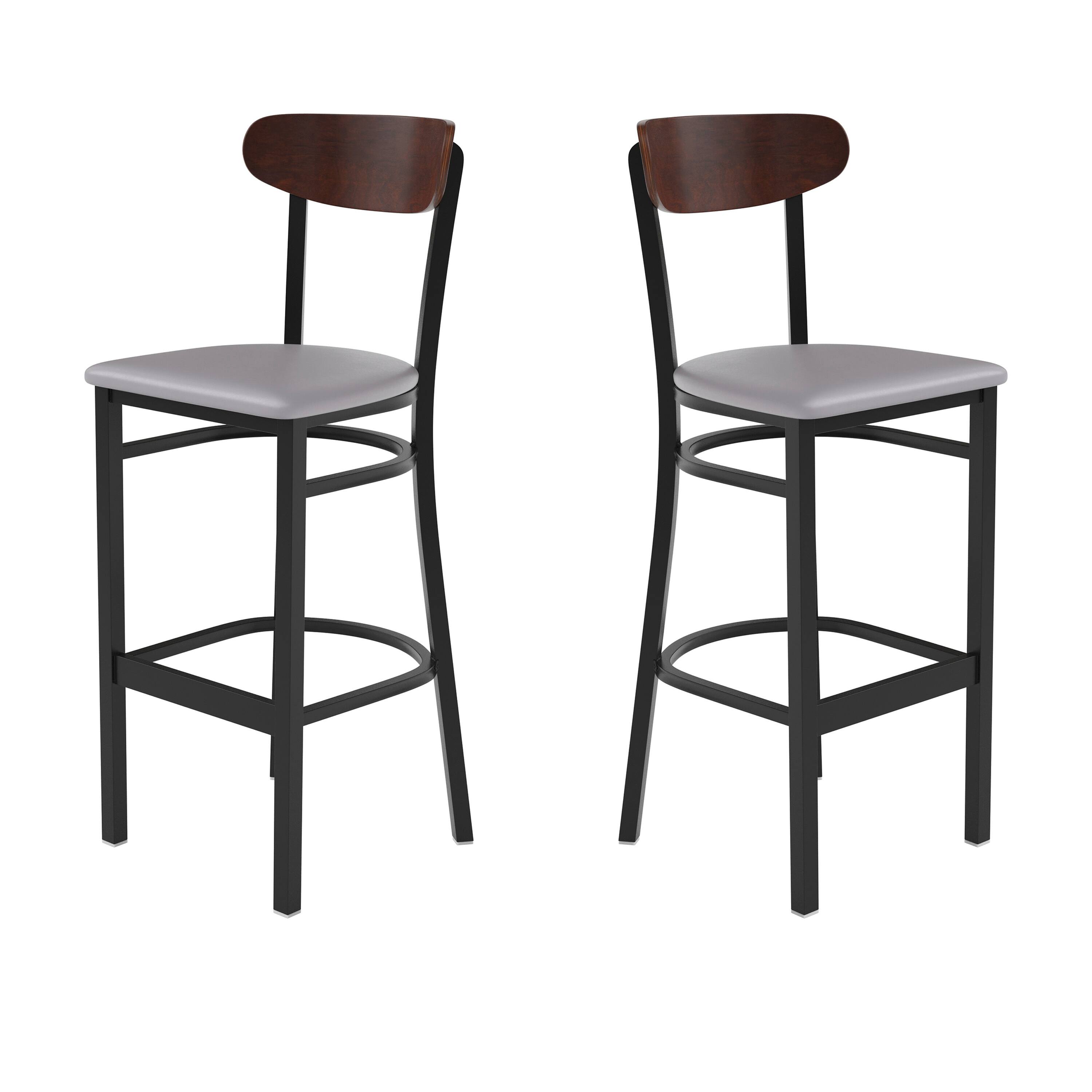 Walnut Wood Back/Gray Vinyl Seat