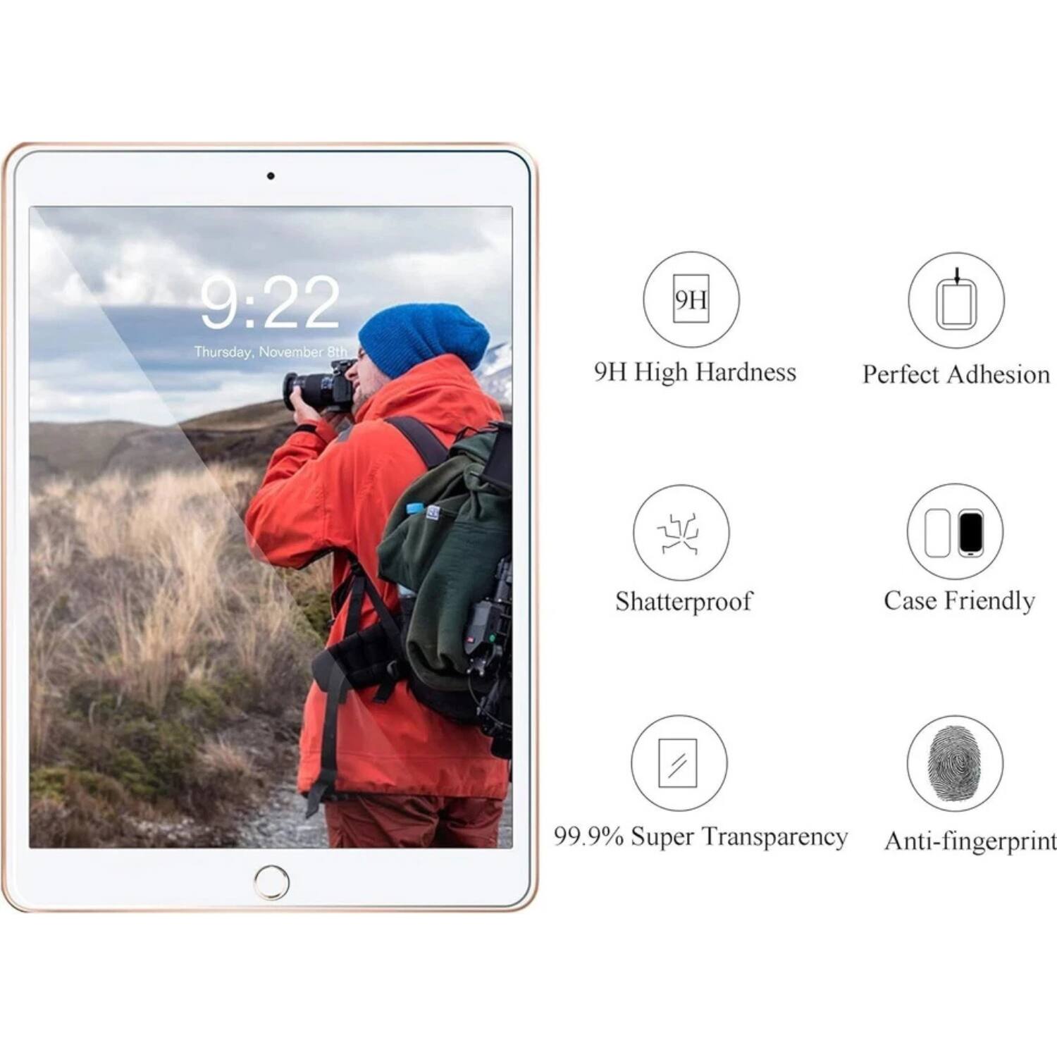 9:22 Thursday, November 8th

9H High Hardness  
Perfect Adhesion  
Shatterproof  
Case Friendly  
99.9% Super Transparency  
Anti-fingerprint