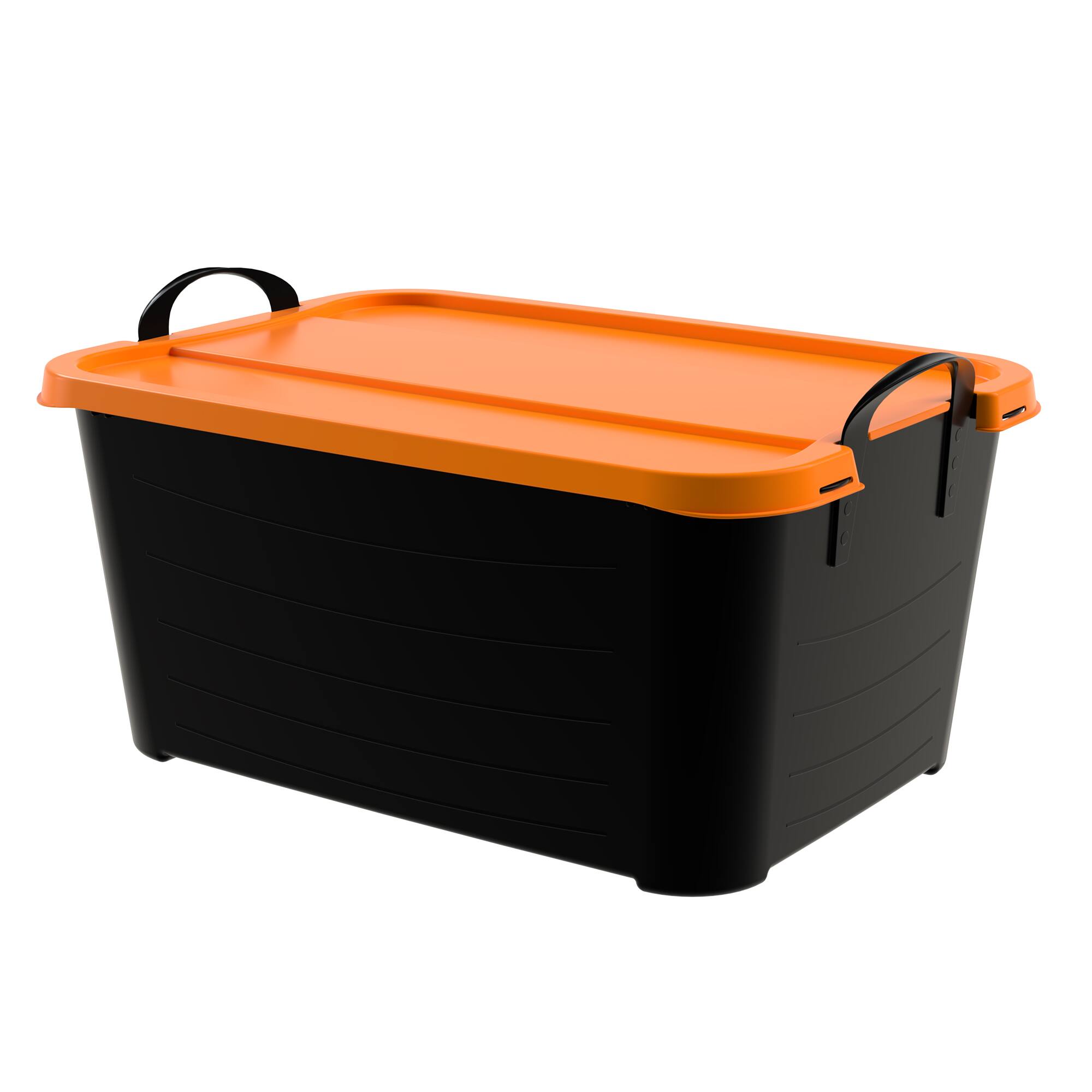 Alt View 3. Life Story - Life Story 55 Quart Stackable Storage Bin, Heavy Duty Lidded Container, 6 Pack - Black/Orange.