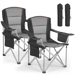 VEVOR - Oversized Camping Chairs, 450 lbs Heavy Duty Support, Portable Folding Camp Chairs with Padded Backrest & Armrests - Black & Gray