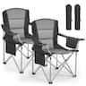 VEVOR - Oversized Camping Chairs, 450 lbs Heavy Duty Support, Portable Folding Camp Chairs with Padded Backrest & Armrests - Black & Gray