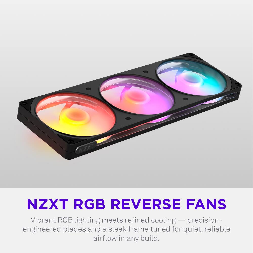 NZXT RGB REVERSE FANS

Vibrant RGB lighting meets refined cooling — precision-engineered blades and a sleek frame tuned for quiet, reliable airflow in any build.