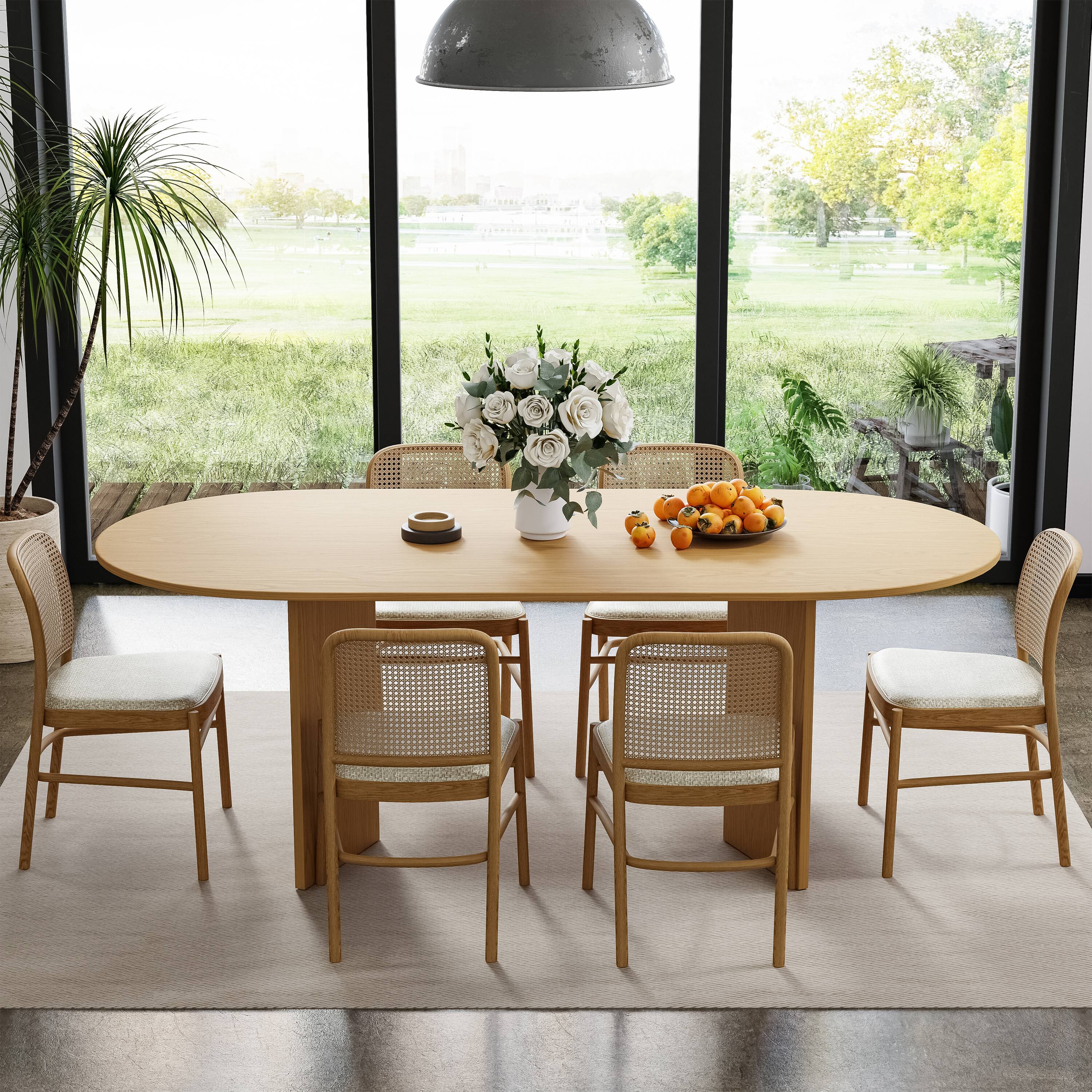 Alt View 7. PexFix - Minimalist Farmhouse Oak Dining Table | Oval Solid Wood, Double Pedestal Base for 6, 67-Inch - Natural.