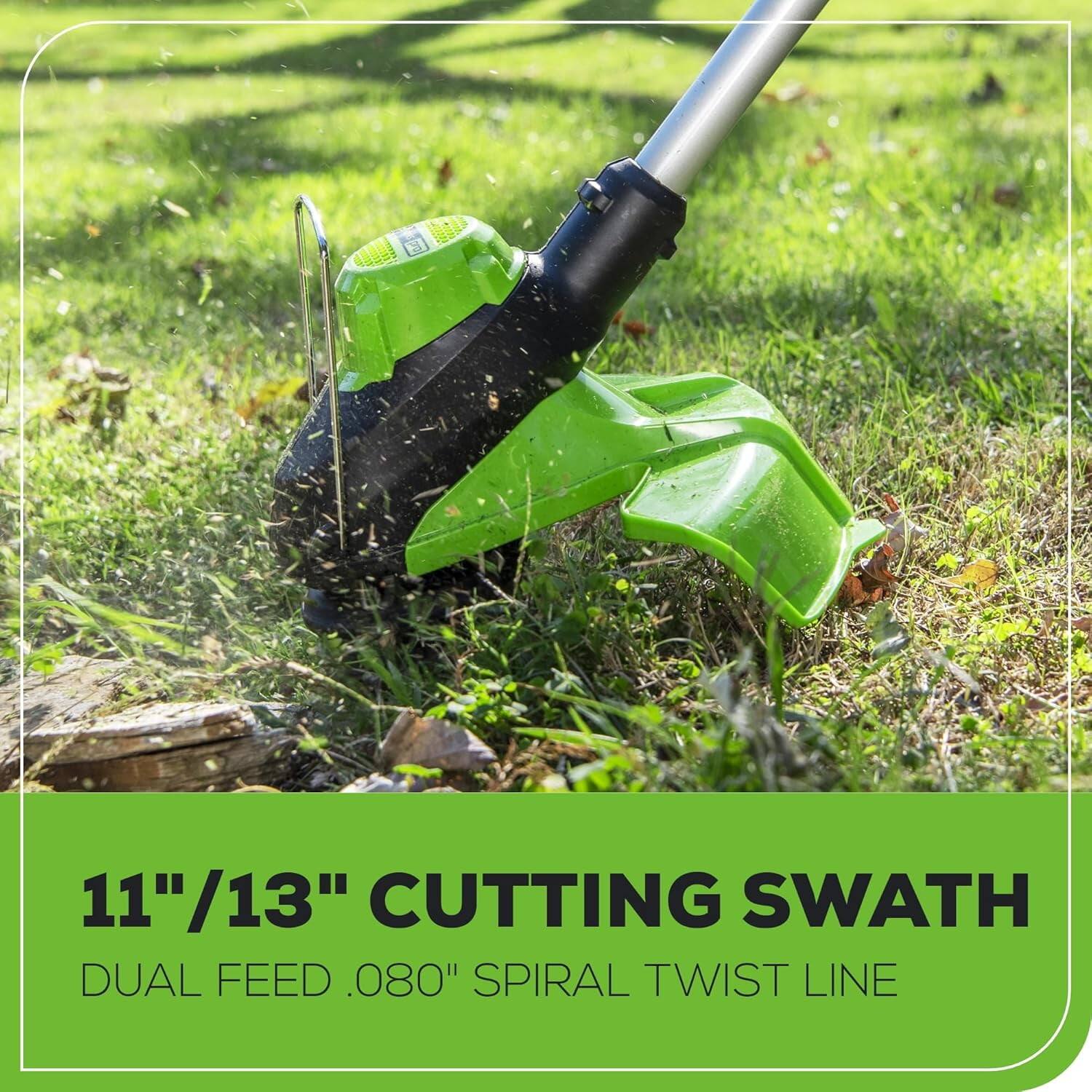 11"/13" Cutting Swath  
Dual Feed .080" Spiral Twist Line