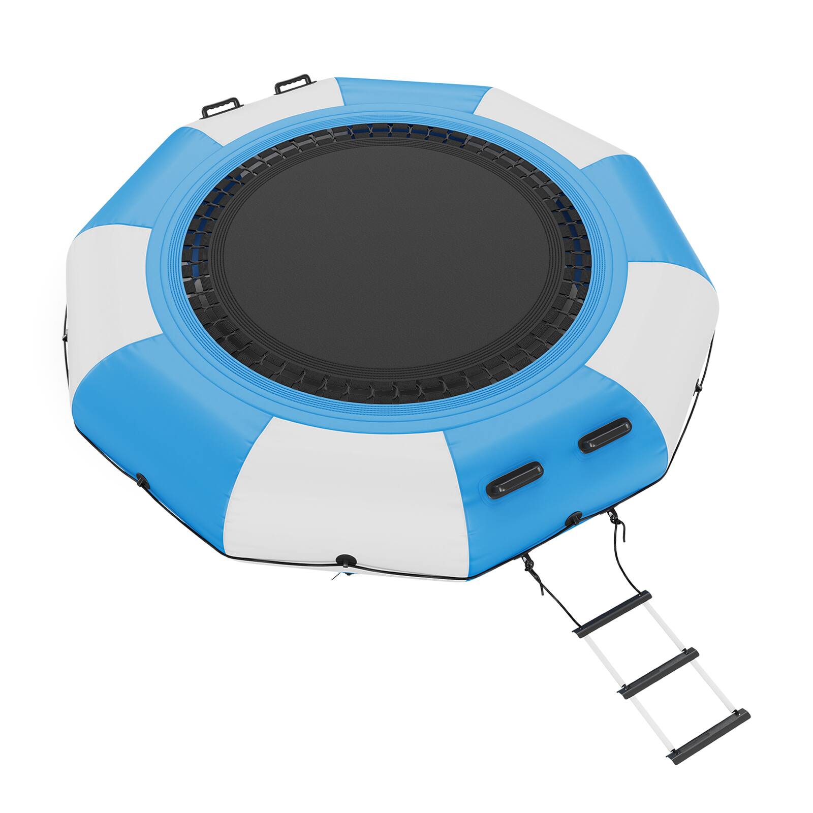 Alt View 4. VEVOR - Inflatable Water Bouncer, 10ft Recreational Water Trampoline, Portable Bounce Swim Platform with 3-Step Ladder - Blue, white.